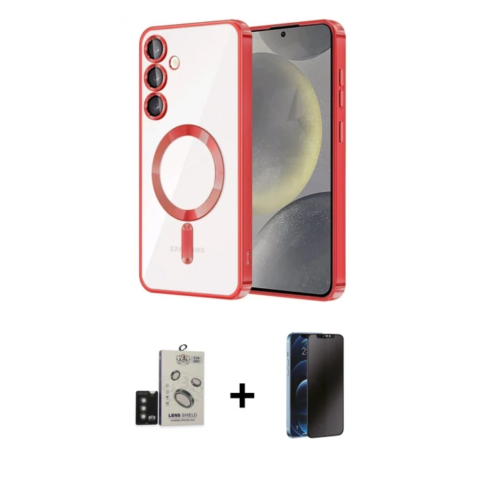 MARSİLYAN™- Galaxy S24 Kılıf Nova Işık Özel Seri - Siyah 3D Antistatik Hayalet Cam Ekran Koruyucu + Bilvis Titan Kamera Lens - TMGI