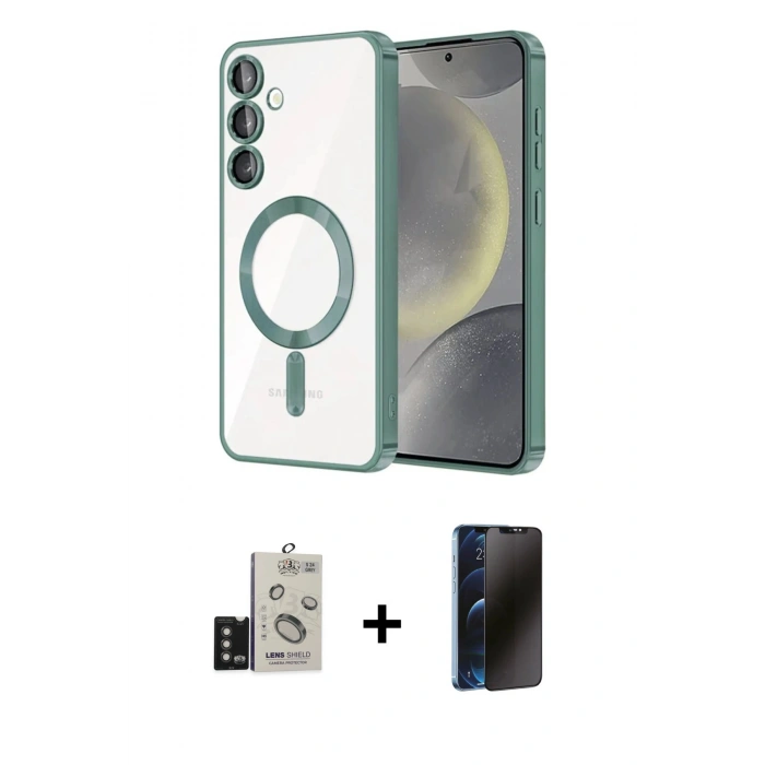 MARSİLYAN™- Galaxy S24 Kılıf Nova Işık Özel Seri - Siyah 3D Antistatik Hayalet Cam Ekran Koruyucu + Bilvis Titan Kamera Lens - TMGI