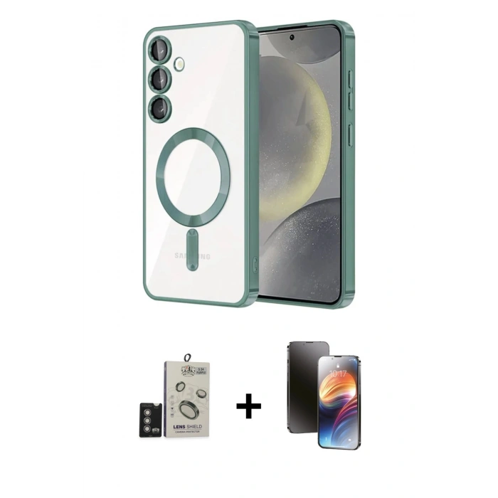 MARSİLYAN™- Galaxy S24 Kılıf Nova Işık Özel Seri - Siyah 3D Antistatik Mat Seramik Nano Ekran Koruyucu + Bilvis Titan Kamera Lens - DNMR