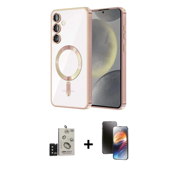 MARSİLYAN™- Galaxy S24 Kılıf Nova Işık Özel Seri - Siyah 3D Antistatik Mat Seramik Nano Ekran Koruyucu + Bilvis Titan Kamera Lens - SH