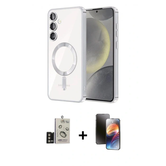 MARSİLYAN™- Galaxy S24 Kılıf Nova Işık Özel Seri - Siyah 3D Antistatik Mat Seramik Nano Ekran Koruyucu + Bilvis Titan Kamera Lens - GD