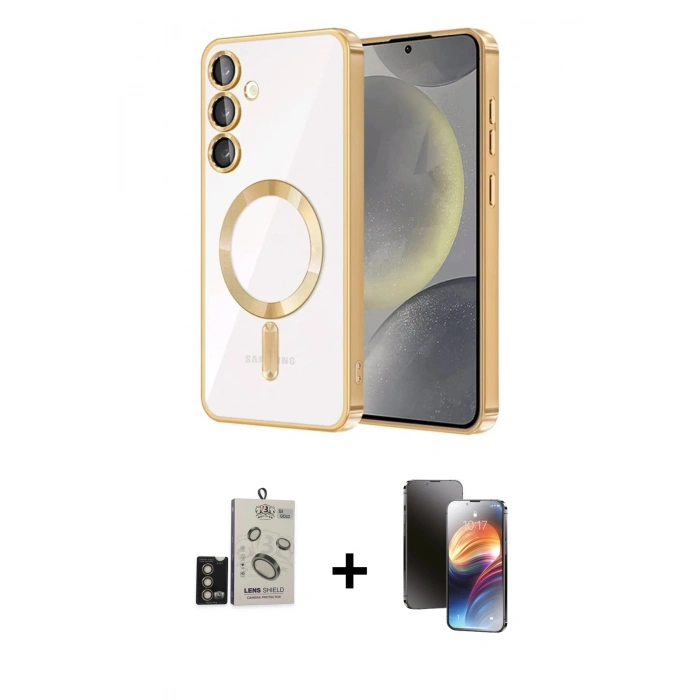 MARSİLYAN™- Galaxy S24 Kılıf Nova Işık Özel Seri - Siyah 3D Antistatik Mat Seramik Nano Ekran Koruyucu + Bilvis Titan Kamera Lens - GD