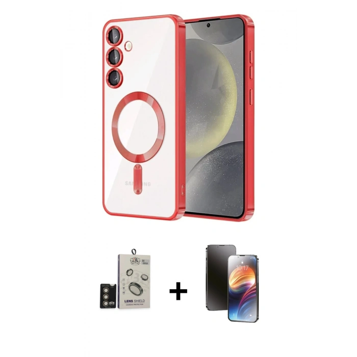 MARSİLYAN™- Galaxy S24 Kılıf Nova Işık Özel Seri - Siyah 3D Antistatik Mat Seramik Nano Ekran Koruyucu + Bilvis Titan Kamera Lens - GD