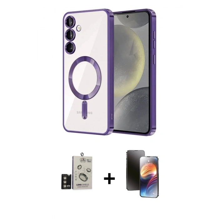 MARSİLYAN™- Galaxy S24 Kılıf Nova Işık Özel Seri - Siyah 3D Antistatik Mat Seramik Nano Ekran Koruyucu + Bilvis Titan Kamera Lens - GD