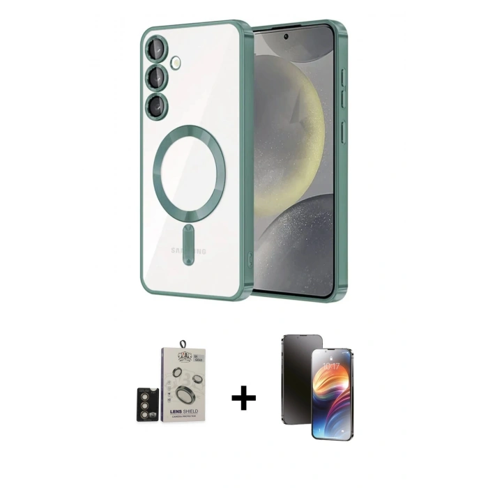 MARSİLYAN™- Galaxy S24 Kılıf Nova Işık Özel Seri - Siyah 3D Antistatik Mat Seramik Nano Ekran Koruyucu + Bilvis Titan Kamera Lens - GD
