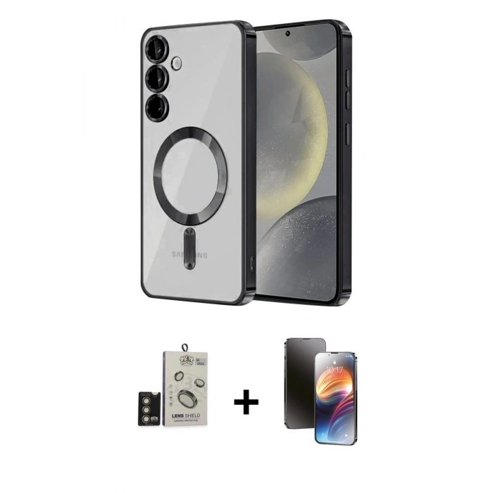 MARSİLYAN™- Galaxy S24 Kılıf Nova Işık Özel Seri - Siyah 3D Antistatik Mat Seramik Nano Ekran Koruyucu + Bilvis Titan Kamera Lens - GD