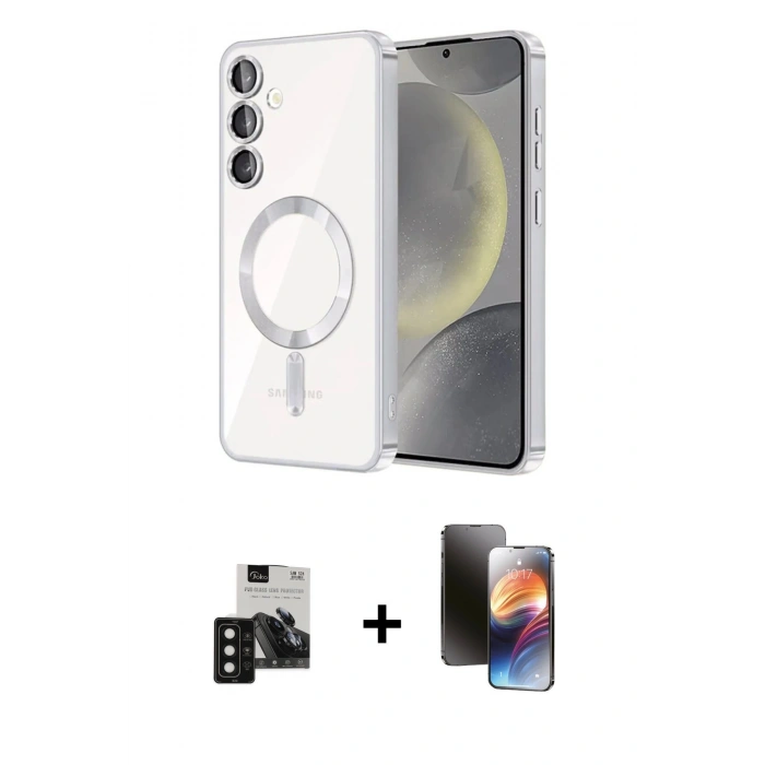 MARSİLYAN™- Galaxy S24 Kılıf Nova Işık Özel Seri - Siyah 3D Antistatik Mat Seramik Nano Ekran Koruyucu + PVD Metal Kamera Lens - SH