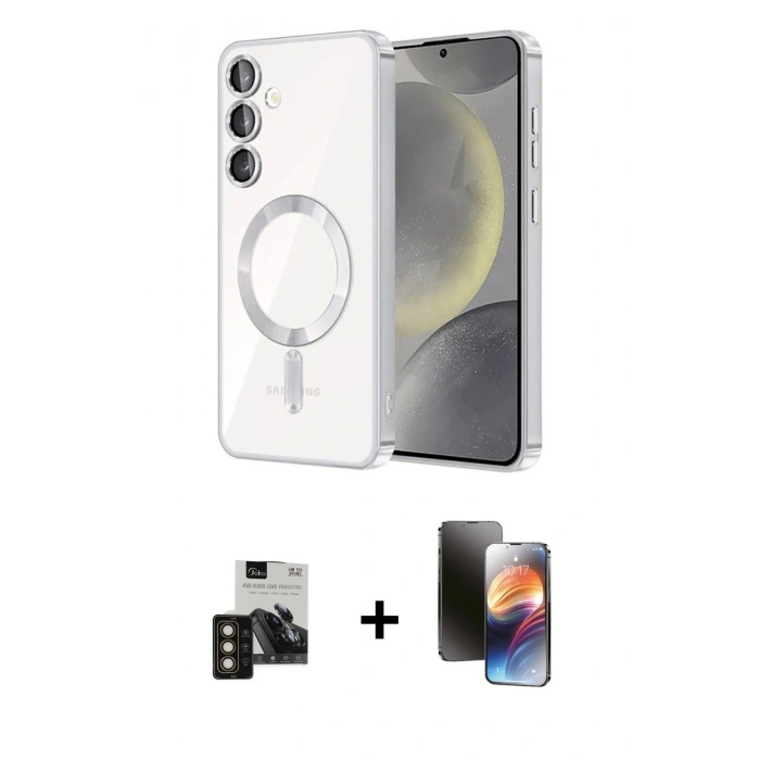 MARSİLYAN™- Galaxy S24 Kılıf Nova Işık Özel Seri - Siyah 3D Antistatik Mat Seramik Nano Ekran Koruyucu + PVD Metal Kamera Lens - GD