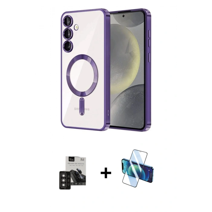 MARSİLYAN™- Galaxy S24 Kılıf Nova Işık Özel Seri - Siyah 3D Antistatik Seramik Nano Ekran Koruyucu + PVD Metal Kamera Lens - TNGI