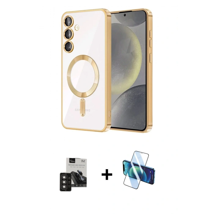 MARSİLYAN™- Galaxy S24 Kılıf Nova Işık Özel Seri - Siyah 3D Antistatik Seramik Nano Ekran Koruyucu + PVD Metal Kamera Lens - TNGI