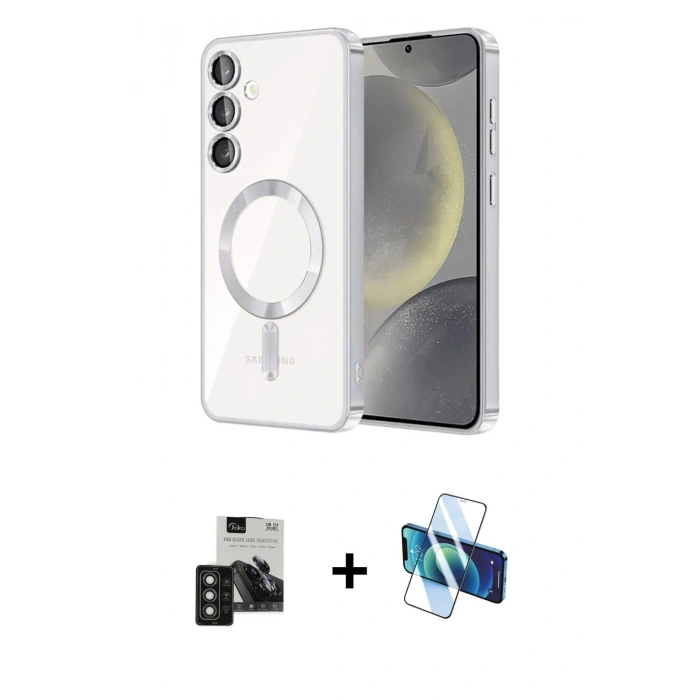 MARSİLYAN™- Galaxy S24 Kılıf Nova Işık Özel Seri - Siyah 3D Antistatik Seramik Nano Ekran Koruyucu + PVD Metal Kamera Lens - TNGI