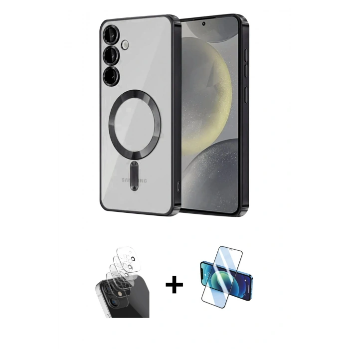 MARSİLYAN™- Galaxy S24 Kılıf Nova Işık Özel Seri - Siyah 3D Antistatik Seramik Nano Ekran Koruyucu + Kamera Lens Koruma Cam - SF