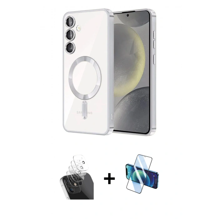 MARSİLYAN™- Galaxy S24 Kılıf Nova Işık Özel Seri - Siyah 3D Antistatik Seramik Nano Ekran Koruyucu + Kamera Lens Koruma Cam - SF