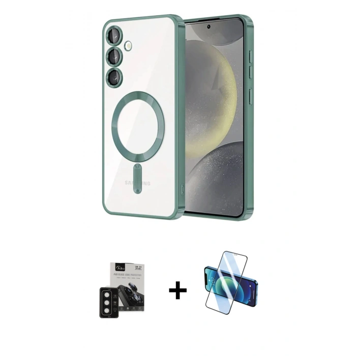 MARSİLYAN™- Galaxy S24 Kılıf Nova Işık Özel Seri - Siyah 3D Antistatik Seramik Nano Ekran Koruyucu + PVD Metal Kamera Lens - SH