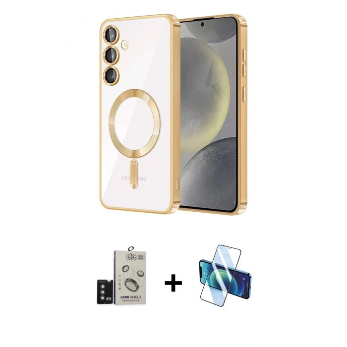 MARSİLYAN™- Galaxy S24 Kılıf Nova Işık Özel Seri - Siyah 3D Antistatik Seramik Nano Ekran Koruyucu + Bilvis Titan Kamera Lens - TMGI