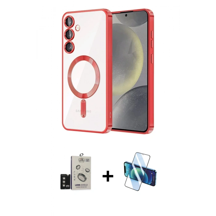 MARSİLYAN™- Galaxy S24 Kılıf Nova Işık Özel Seri - Siyah 3D Antistatik Seramik Nano Ekran Koruyucu + Bilvis Titan Kamera Lens - TMGI