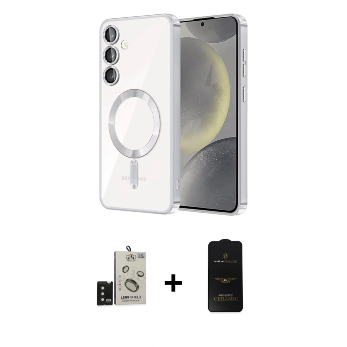 MARSİLYAN™- Galaxy S24 Kılıf Nova Işık Özel Seri - Siyah 6D Antistatik Mat Seramik Hayalet Nano Ekran Koruyucu + Bilvis Titan Kamera Lens - SH