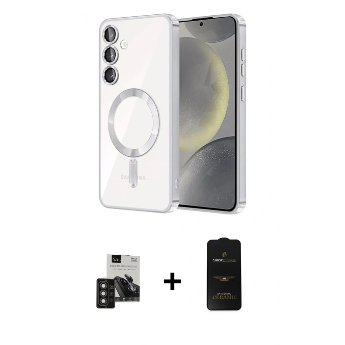 MARSİLYAN™- Galaxy S24 Kılıf Nova Işık Özel Seri - Siyah 6D Antistatik Mat Seramik Hayalet Nano Ekran Koruyucu + PVD Metal Kamera Lens - TNGI