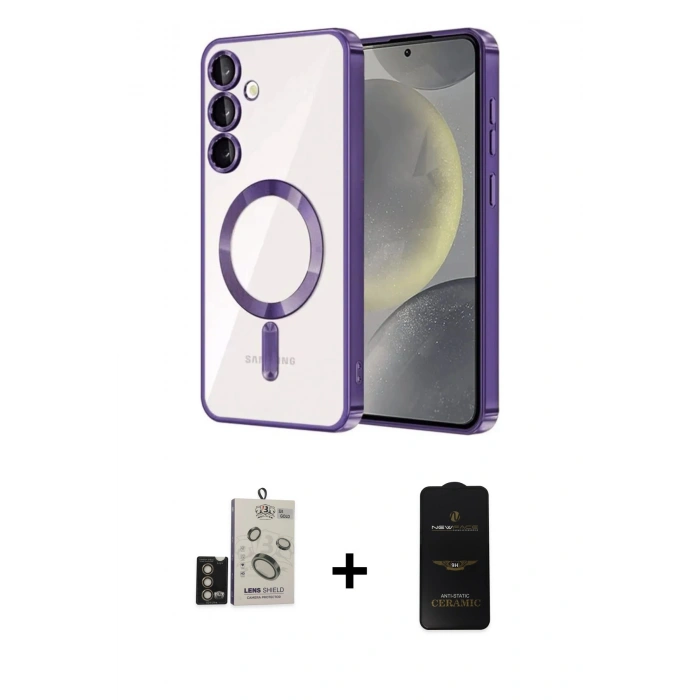 MARSİLYAN™- Galaxy S24 Kılıf Nova Işık Özel Seri - Siyah 6D Antistatik Mat Seramik Hayalet Nano Ekran Koruyucu + Bilvis Titan Kamera Lens - GD