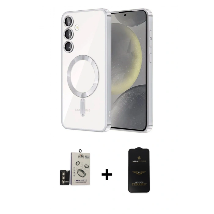 MARSİLYAN™- Galaxy S24 Kılıf Nova Işık Özel Seri - Siyah 6D Antistatik Mat Seramik Hayalet Nano Ekran Koruyucu + Bilvis Titan Kamera Lens - GD