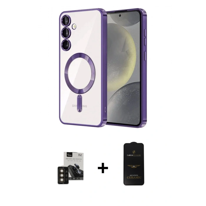 MARSİLYAN™- Galaxy S24 Kılıf Nova Işık Özel Seri - Siyah 6D Antistatik Mat Seramik Hayalet Nano Ekran Koruyucu + PVD Metal Kamera Lens - GD