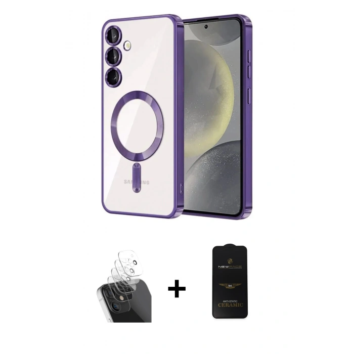 MARSİLYAN™- Galaxy S24 Kılıf Nova Işık Özel Seri - Siyah 6D Antistatik Mat Seramik Hayalet Nano Ekran Koruyucu + Kamera Lens Koruma Cam - SF