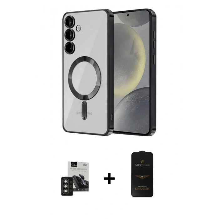 MARSİLYAN™- Galaxy S24 Kılıf Nova Işık Özel Seri - Siyah 6D Antistatik Mat Seramik Hayalet Nano Ekran Koruyucu + PVD Metal Kamera Lens - TNGI