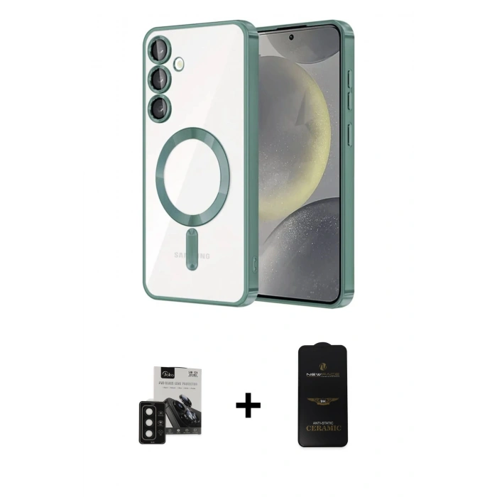 MARSİLYAN™- Galaxy S24 Kılıf Nova Işık Özel Seri - Siyah 6D Antistatik Mat Seramik Hayalet Nano Ekran Koruyucu + Siyah PVD Metal Kamera Lens