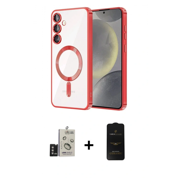 MARSİLYAN™- Galaxy S24 Kılıf Nova Işık Özel Seri - Siyah 6D Antistatik Mat Seramik Hayalet Nano Ekran Koruyucu + Derin Mor Bilvis Titan Kamera Lens