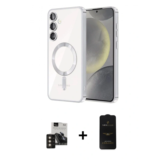 MARSİLYAN™- Galaxy S24 Kılıf Nova Işık Özel Seri - Siyah 6D Antistatik Mat Seramik Hayalet Nano Ekran Koruyucu + PVD Metal Kamera Lens - GD
