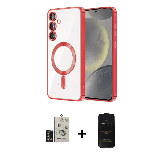 MARSİLYAN™- Galaxy S24 Kılıf Nova Işık Özel Seri - Siyah 6D Antistatik Mat Seramik Hayalet Nano Ekran Koruyucu + Bilvis Titan Kamera Lens - GD