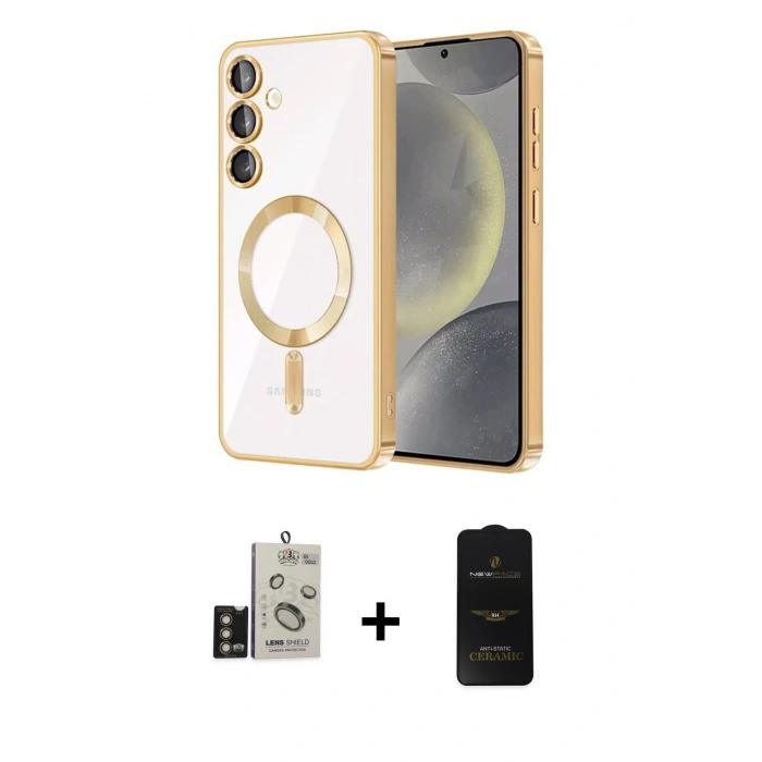 MARSİLYAN™- Galaxy S24 Kılıf Nova Işık Özel Seri - Siyah 6D Antistatik Mat Seramik Hayalet Nano Ekran Koruyucu + Bilvis Titan Kamera Lens - GD