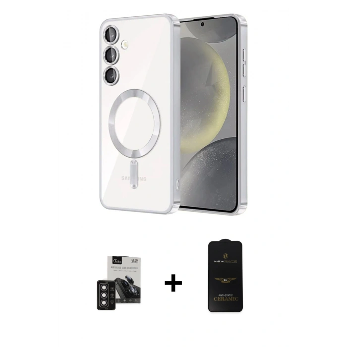 MARSİLYAN™- Galaxy S24 Kılıf Nova Işık Özel Seri - Siyah 6D Antistatik Mat Seramik Hayalet Nano Ekran Koruyucu + PVD Metal Kamera Lens - DNMR