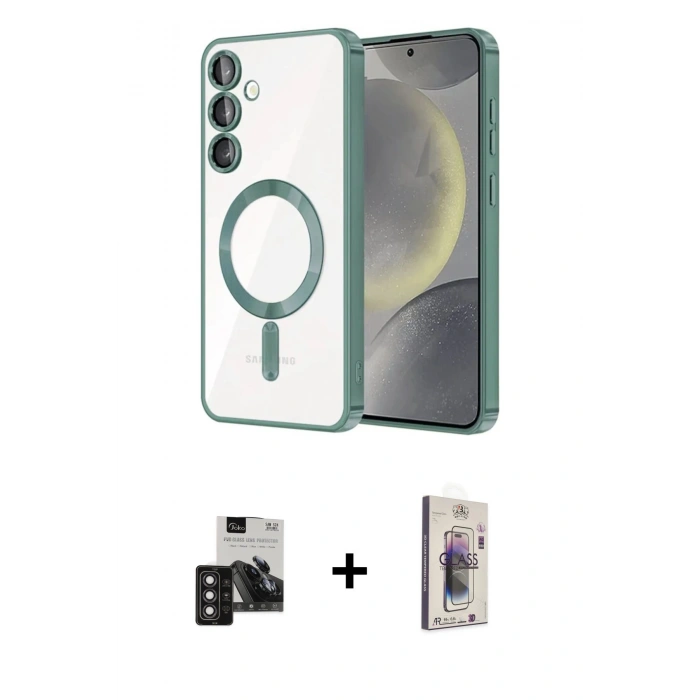 MARSİLYAN™- Galaxy S24 Kılıf Nova Işık Özel Seri - Siyah Bilvis 3D Cam Ekran Koruyucu + Derin Mor PVD Metal Kamera Lens