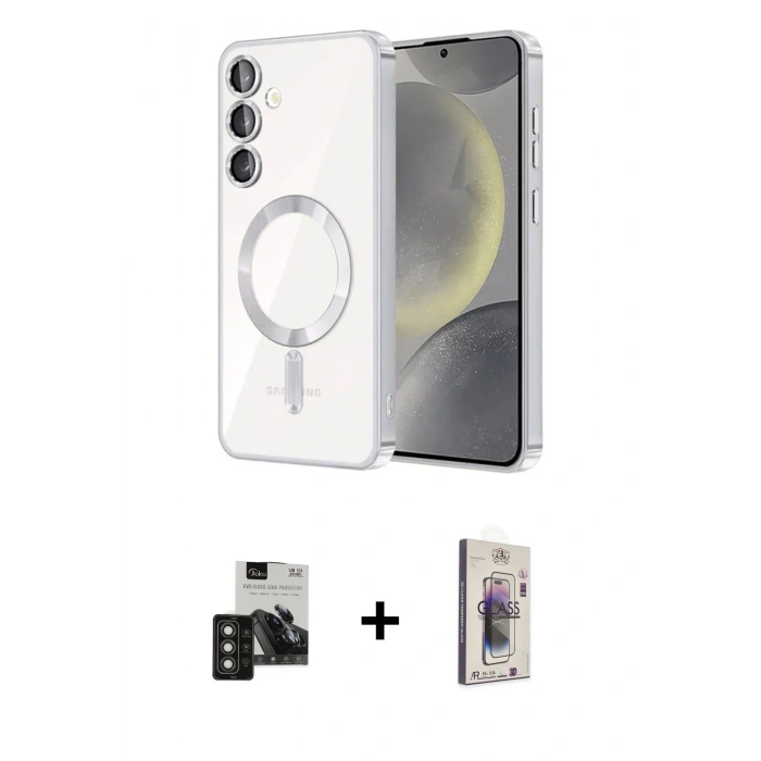 MARSİLYAN™- Galaxy S24 Kılıf Nova Işık Özel Seri - Siyah Bilvis 3D Cam Ekran Koruyucu + PVD Metal Kamera Lens - TNGI