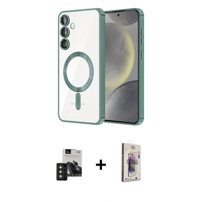 MARSİLYAN™- Galaxy S24 Kılıf Nova Işık Özel Seri - Siyah Bilvis 3D Cam Ekran Koruyucu + PVD Metal Kamera Lens - TNGI