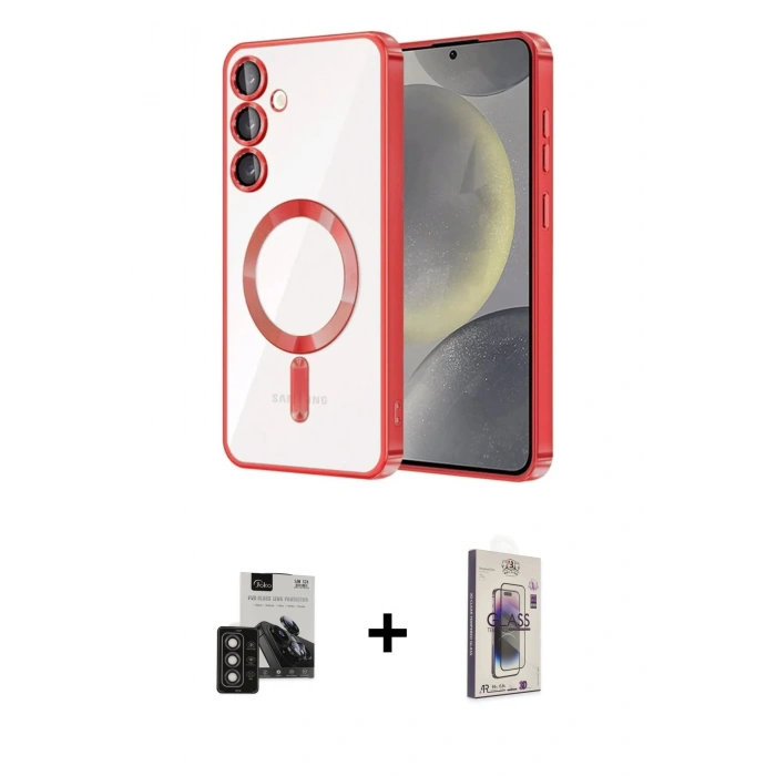 MARSİLYAN™- Galaxy S24 Kılıf Nova Işık Özel Seri - Siyah Bilvis 3D Cam Ekran Koruyucu + PVD Metal Kamera Lens - TNGI