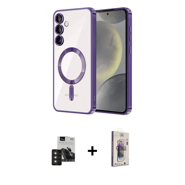 MARSİLYAN™- Galaxy S24 Kılıf Nova Işık Özel Seri - Siyah Bilvis 3D Cam Ekran Koruyucu + PVD Metal Kamera Lens - TNGI