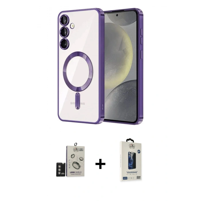MARSİLYAN™- Galaxy S24 Kılıf Nova Işık Özel Seri - Siyah Bilvis Hayalet Cam Ekran Koruyucu + Bilvis Titan Kamera Lens - DNMR