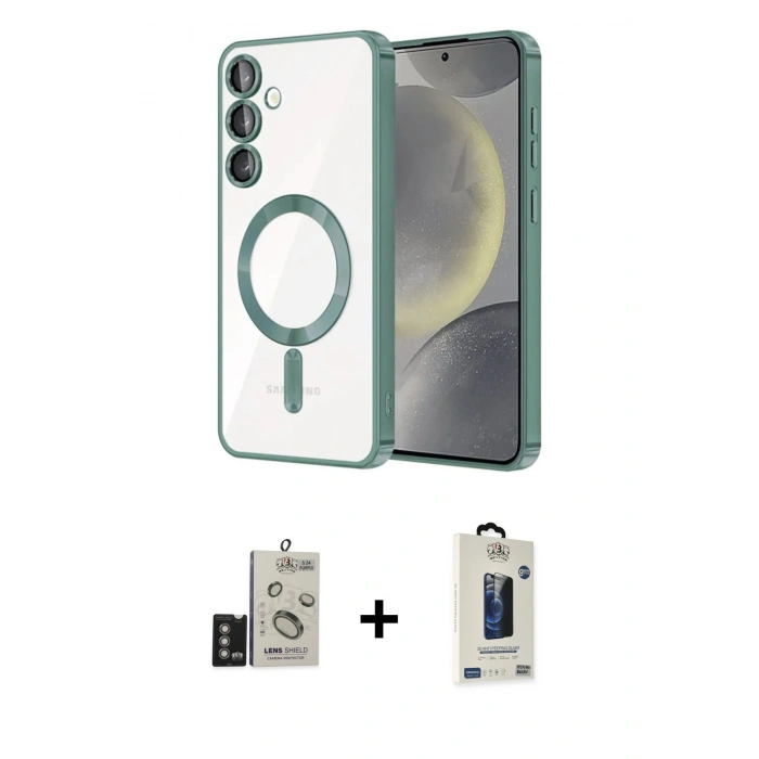 MARSİLYAN™- Galaxy S24 Kılıf Nova Işık Özel Seri - Siyah Bilvis Hayalet Cam Ekran Koruyucu + Bilvis Titan Kamera Lens - DNMR