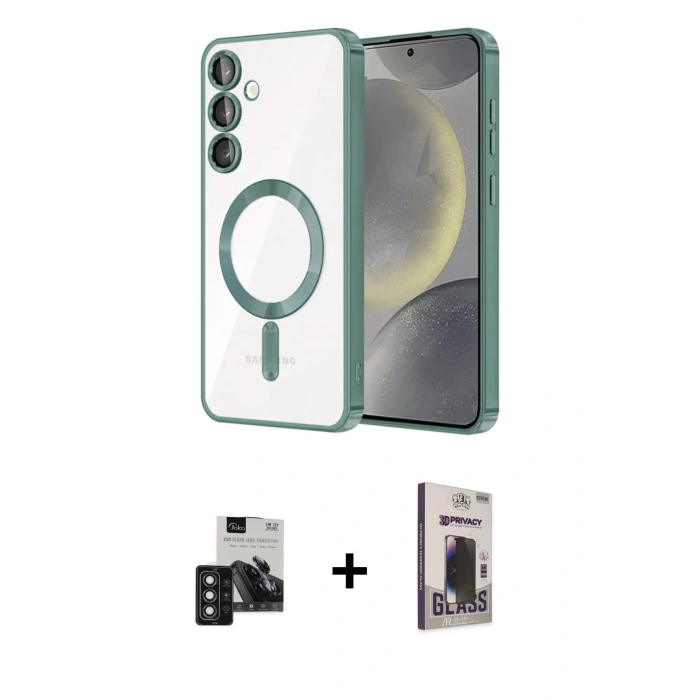MARSİLYAN™- Galaxy S24 Kılıf Nova Işık Özel Seri - Siyah Bilvis Hayalet Cam Ekran Koruyucu + PVD Metal Kamera Lens - DNMR