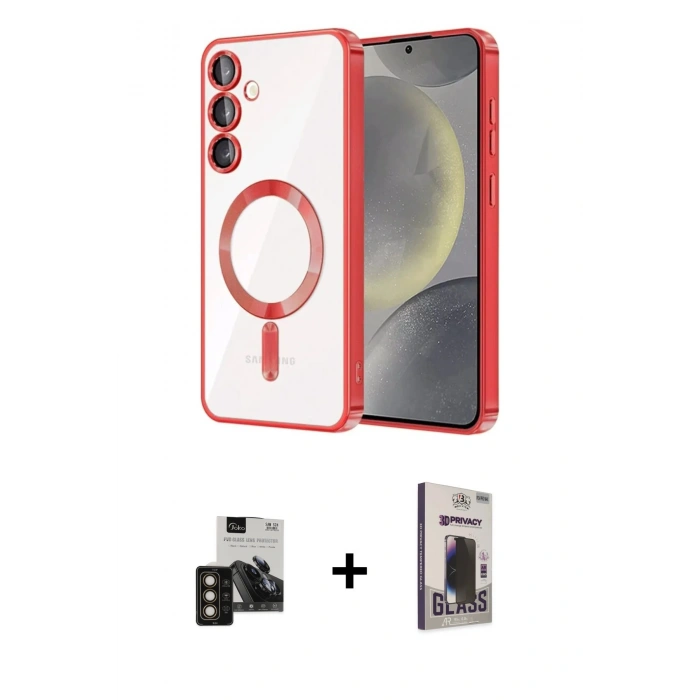 MARSİLYAN™- Galaxy S24 Kılıf Nova Işık Özel Seri - Siyah Bilvis Hayalet Cam Ekran Koruyucu + PVD Metal Kamera Lens - GD