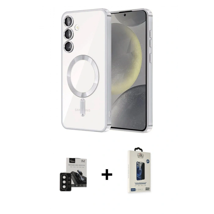 MARSİLYAN™- Galaxy S24 Kılıf Nova Işık Özel Seri - Siyah Bilvis Hayalet Cam Ekran Koruyucu + PVD Metal Kamera Lens - SH