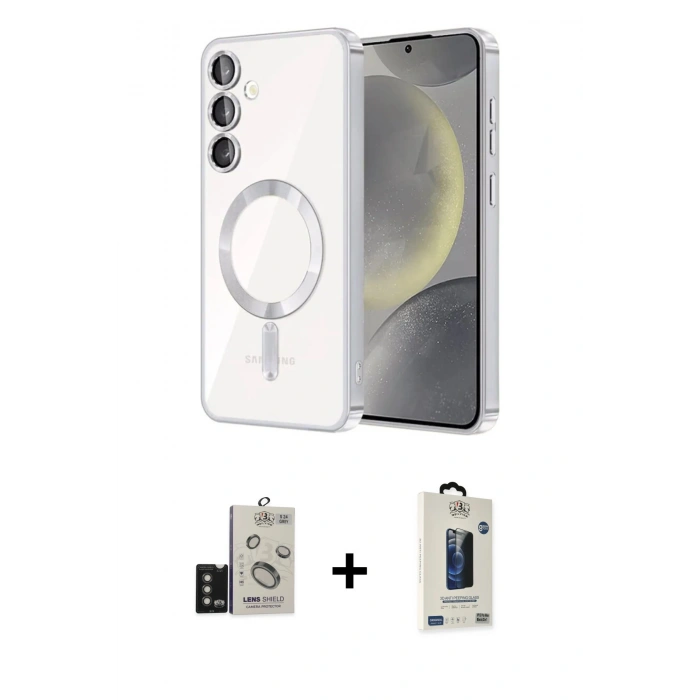 MARSİLYAN™- Galaxy S24 Kılıf Nova Işık Özel Seri - Siyah Bilvis Hayalet Cam Ekran Koruyucu + Bilvis Titan Kamera Lens - TMGI