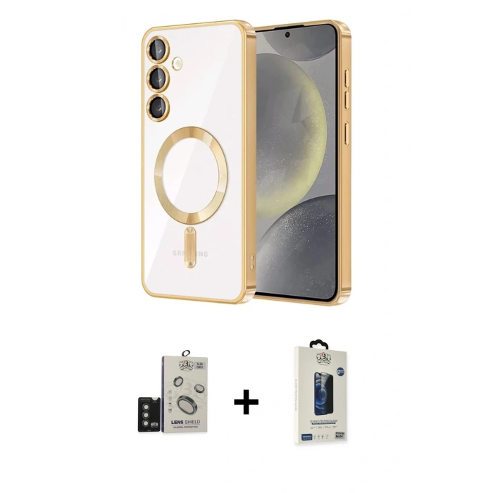 MARSİLYAN™- Galaxy S24 Kılıf Nova Işık Özel Seri - Siyah Bilvis Hayalet Cam Ekran Koruyucu + Bilvis Titan Kamera Lens - TMGI