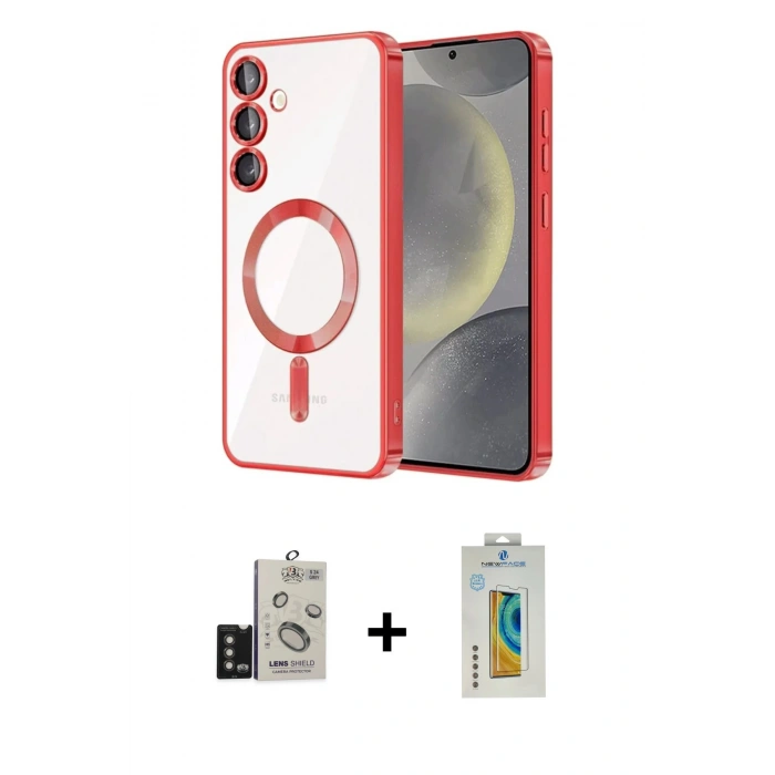 MARSİLYAN™- Galaxy S24 Kılıf Nova Işık Özel Seri - Siyah Polymer Nano Ekran Koruyucu + Bilvis Titan Kamera Lens - TMGI