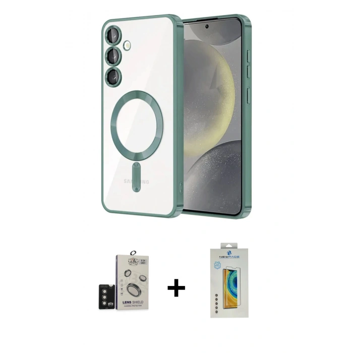 MARSİLYAN™- Galaxy S24 Kılıf Nova Işık Özel Seri - Siyah Polymer Nano Ekran Koruyucu + Bilvis Titan Kamera Lens - TMGI