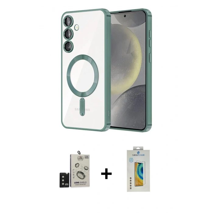 MARSİLYAN™- Galaxy S24 Kılıf Nova Işık Özel Seri - Siyah Polymer Nano Ekran Koruyucu + Bilvis Titan Kamera Lens - SH
