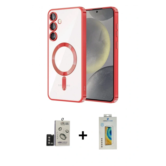 MARSİLYAN™- Galaxy S24 Kılıf Nova Işık Özel Seri - Siyah Polymer Nano Ekran Koruyucu + Bilvis Titan Kamera Lens - DNMR