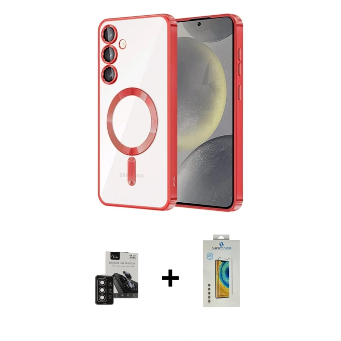 MARSİLYAN™- Galaxy S24 Kılıf Nova Işık Özel Seri - Siyah Polymer Nano Ekran Koruyucu + PVD Metal Kamera Lens - DNMR